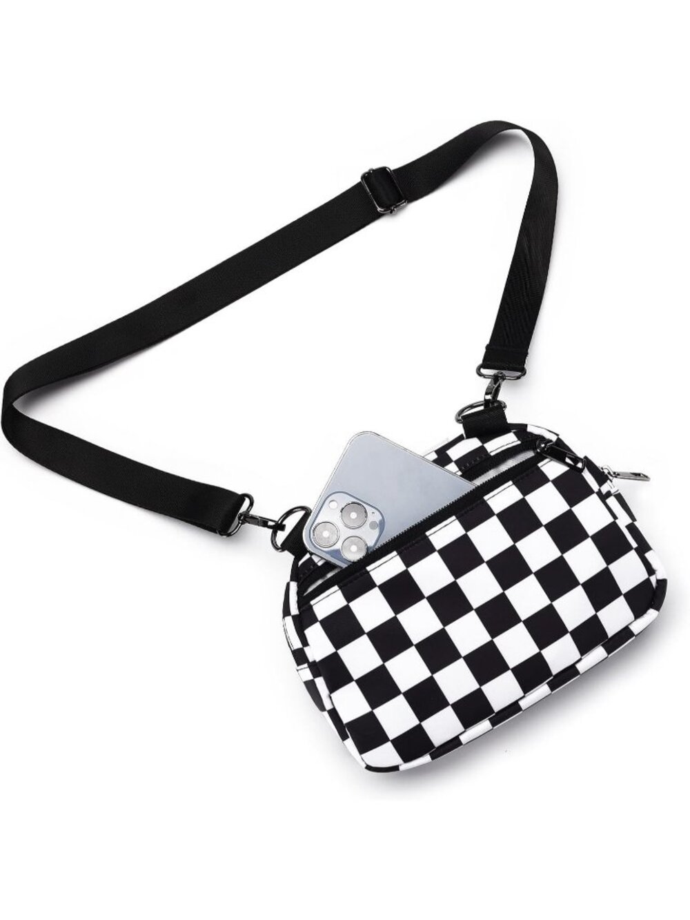 Womens Checkered Black Crossbody Belt Bag Fanny Pack Purse With Adjustable Strap